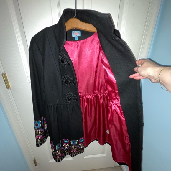 Anthropologie Plenty by Tracy Reese black wool coat with embroidery, sz 10 - Picture 2 of 13